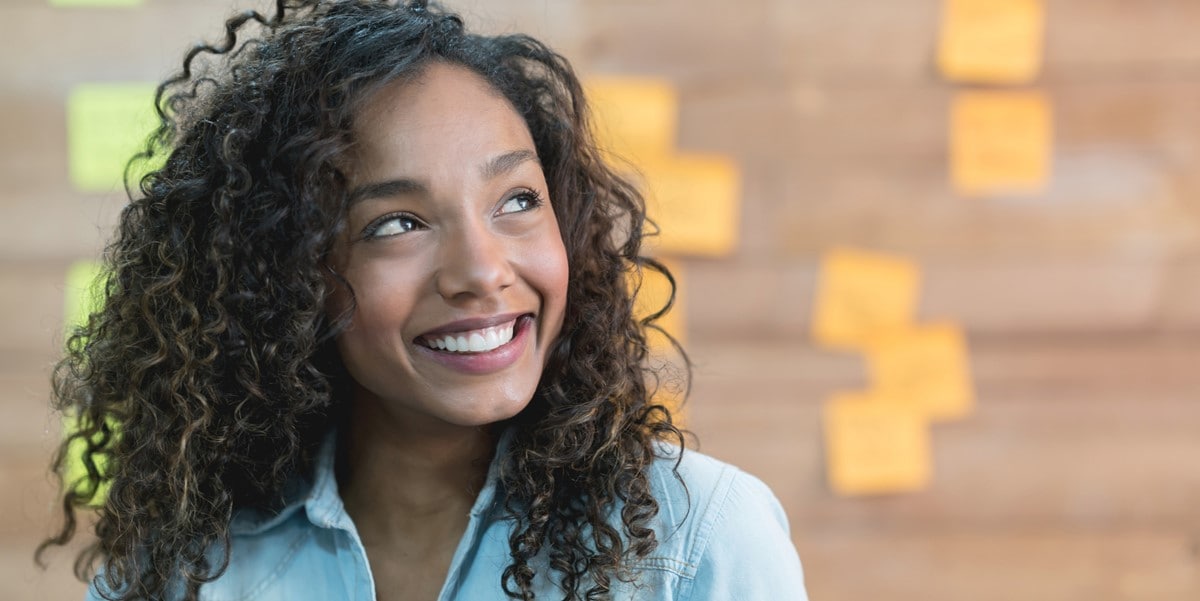 woman smiling in office